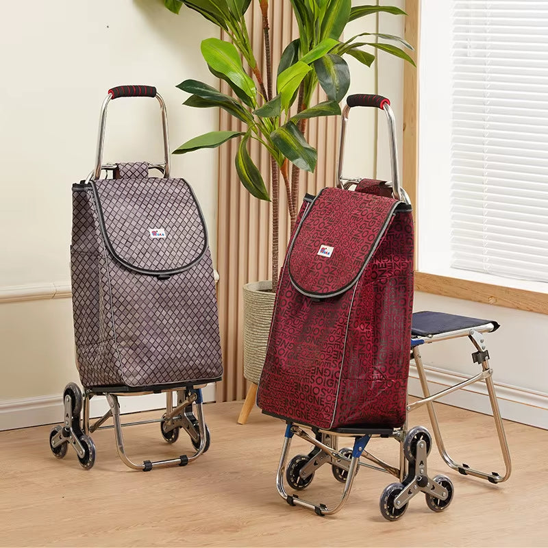 Carrito De Compras Con Diseño De Asiento, Carrito Tirado a Mano De Gran Capacidad, Plegable, Para Subir Escaleras, Tapón Para Verduras Con Bolsa Impermeable