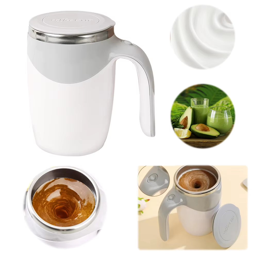 Taza De Café Con Agitación Automática De 13Oz, Taza Con Agitación Automática Recargable, Taza De Café De Viaje De Acero Inoxidable Para Viajes En Casa Y Oficina